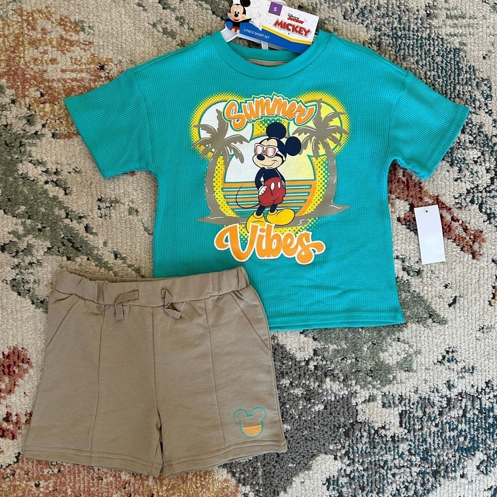 New Disney Mickey Mouse Summer Outfit Shorts & Mickey Mouse Graphic Top Boys
